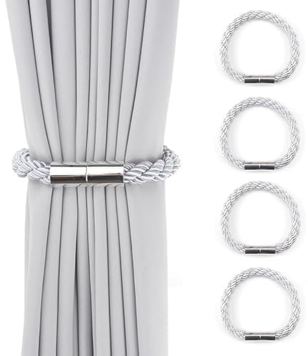 Hsyadazi 4 Piezas Sujetadores Magnéticos para Cortinas, Sujetadores para Cortinas, Pinzas Decorativas para Cortinas, Accesorio Moderno para Cortinas, Sujetador Magnético para Cortinas (Gris)