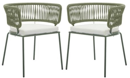 Vente-unique-Gartensessel 2er-Set - Metall & Seile - Kaki & beigefarbenes Kissen - PISTO von MYLIA