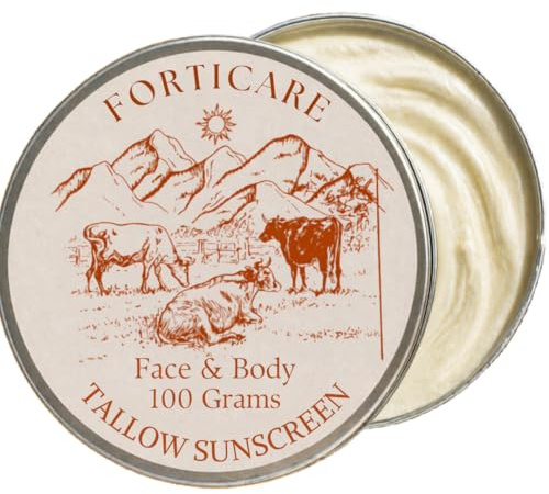 Crema solare naturale al sebo SPF 20, crema solare con sebo bovino e non nano ossido di zinco, 100% alimentata all'erba, protezione minerale per viso e corpo, balsamo idratante leggero, 100 g
