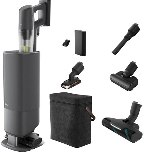 AEG Akku Staubsauger mit Absaugstation AP83A25XNX, Aspirapolvere a Batteria con Stazione di aspirazione e Batteria supplementare, 72% plastica Riciclata, Grigio