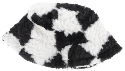 BESTYASH Plüsch Bucket Hat Für Damen Warmer Fischerhut Aus Schwarzem Und Weißem Karo Winterlicher Eimerhut Stilvoller Und Bequemer Kopfschutz Für Kalte Tage