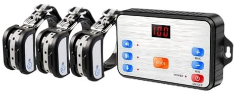 Clôture électronique 2 en 1 pour Chien avec télécommande sans Fil Stop Barker Collier de Dressage pour Chien à Affichage LED TPU réfléchissant(avec 3 récepteurs)