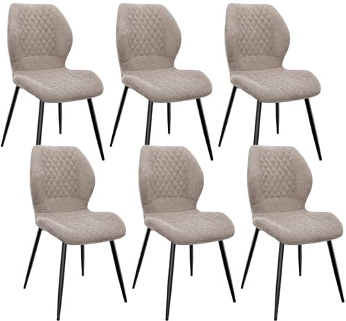 FRUOGO Esszimmerstühle 6er Set,Esszimmerstühle Modern,Küchenstuhl,mit Leinen Schwamm Kissen, Metallbeine und Diamant-Muster Gepolstert-Braun.