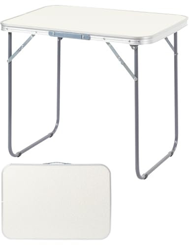 Bonnlo Klapptisch, Gartentisch Wetterfest, Balkontisch Klappbar – Tragbarer Mehrzwecktisch als Esstisch, Grilltisch, Campingtisch & Beistelltisch Outdoor, 70 x 50 x 58 cm, Weiß
