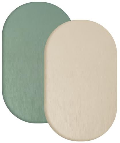Yoofoss 2er Set Musselin-Baumwolle Spannbettlaken Kinderwagen Baby Bettlaken Beistellbett 90x55 cm Stubenwagen Matratzenbezug für Babybett (Beige Grün)