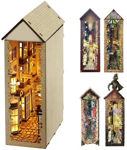 Book Nook Kit DIY Puppenhaus Holz Haus, 3D Holzpuzzle mit Sensor-LED – DIY Bücherecke Fantasy Bibliothek,Diorama & Bücherregal Deko für Erwachsene Teens (Magic 3)