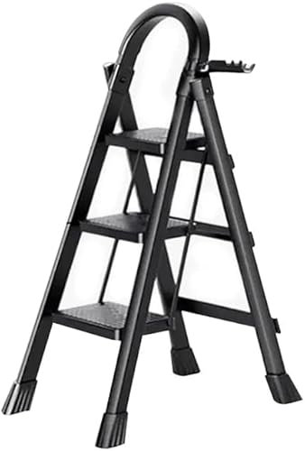 OHMG Escabeau en Acier 3 Marches Tabouret Marche Pied Pliant Echelle avec Pieds Anti Dérapant Max 150kg,Échelle Pliable avec Marches et Pieds Antidérapants,Charge 150 kg
