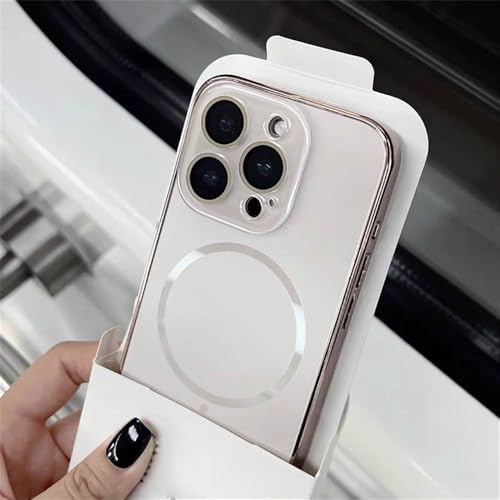 GXZJFC Nanometer Frosted Lens Glass Protect For iPhone 16 15 14 13 12 Pro Max Magnetic Wireless Charge Case,Gold,For iPhone 16 ProMax