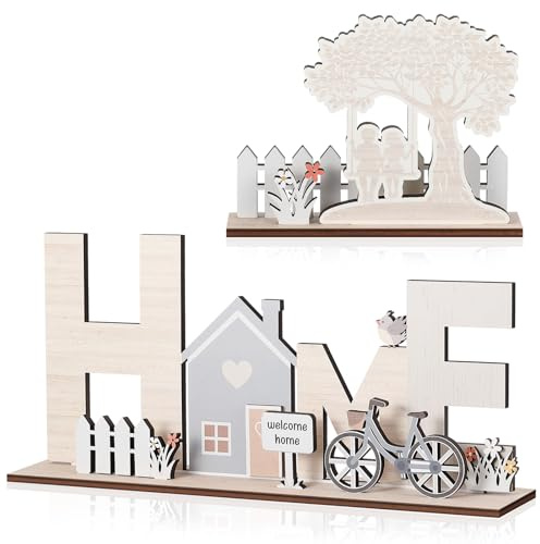 Jetec 2er Set Holzdeko zum Hinstellen Wohnzimmer Deko Aufsteller Holz HOME Schriftzug für Flur Fensterbank Schlafzimmer Einzugsgeschenk Holz Neues Haus Geschenk Hochzeit