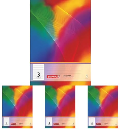 BRUNNEN Schulheft | A4, Lineatur 3, 16 Blatt, mehrfarbig (Packung mit 4)