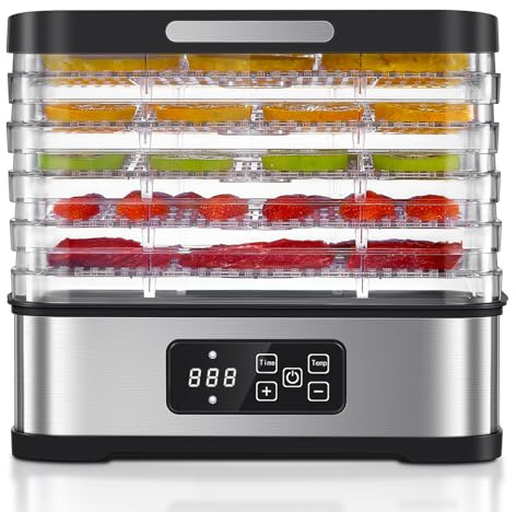 Yabano Food Dehydrator Machine for Home Use, 250W Electric Dryer with Adjustable Timer & Temperature Control, 5 Trays - Digital Presets for Fruit, Meat, Herbs, Jerky