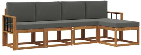 vidaXL Outdoor-Sofagarnitur mit Kissen 5 pcs Natur und Anthrazit, Moderner Garten-Sofa-Set, Robustes Lounge-Möbel für Terrasse und Patio, Akazie für den Garten