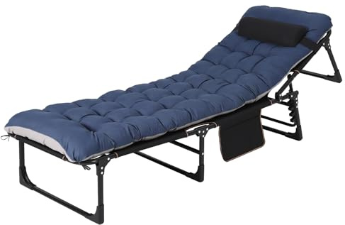 Garvee Campingbett Klappbar mit Matratze, 190cm Feldbett Belastbar, 8-Beine Stabiles Gästebett für Erwachsene, Blau Gartenliege Klappliege für Camping Büro Outdoor
