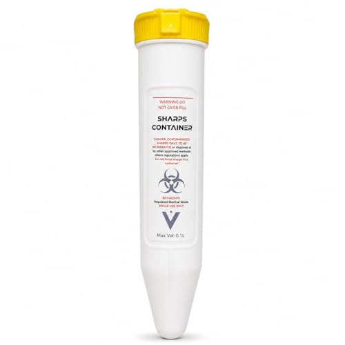 Compact Travel Sharps Bin – 100ml | Certified Needle & Syringe Disposal Container | Leak-Proof, Puncture-Resistant | Temporary & Permanent Lock | Diabetic & Medical Waste Box for Home & Clinical Use