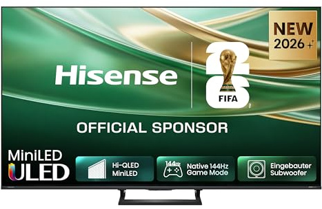 Hisense 85E8DS Fernseher 85 Zoll, 4K UHD, Hi-QLED Mini LED, Smart TV, 144Hz, Hi-View AI Engine, Dolby Vision.Atmos, Unibody Slim, FreeSync Premium, AI-Lichtsensor, Game Bar, Tuned by Devialet