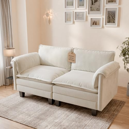 ELUCHANG Modulares Sofa 2 Sitzer, 176cm Breit Loveseat aus Chenille, Cloud-Design mit Sitztiefe 62cm, Ideal als Erweiterung für Ecksofas, Werkzeuglose Montage, Beige