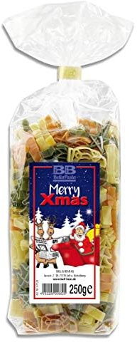 Bull & Bear Weihnachtsnudeln, 250g, Nudeln mit Weihnachtsmotiv, Hartweizengrieß, Handgefertigt, Bunte Nudeln als Geschenk
