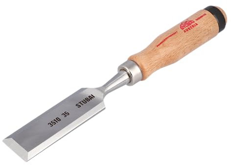 Stubai Stemmeisen/Stechbeitel 35 mm mit Holzheft aus astfreier Rotbuche | Extra lange Klinge aus Werkzeugstahl | Präzise geschliffen, langlebig, robust, Profiqualität