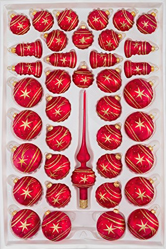 39 TLG. Glas-Weihnachtskugeln Set in Ice Rot Gold Komet - Christbaumkugeln - Weihnachtsschmuck-Christbaumschmuck