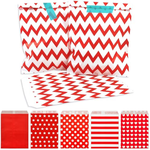 Frau WUNDERVoll® 100 PAPIERTÜTEN ROT, ZACKEN 13 x 16,5 cm, 45 Gramm Papier, flach/Candy Bar, Hochzeit, Kindergeburtstag, Papiertütchen, Candybag, Tüten, Mitgebseltüten