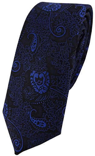 TigerTie Schmale Krawatte in blau dunkelblau schwarz gemustert Paisley - Binder