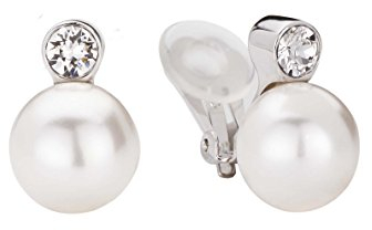 Traveller Ohrclip - Damen - Perle - 12 mm - Weiß - Preciosa Kristalle - Platiniert - Silberfarben - 15x12 mm - 113487