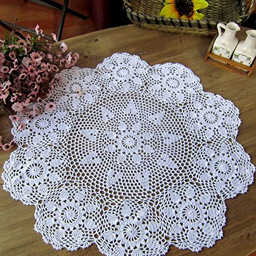 laivigo New Handmade Crochet Spitze rund Tischdecke Deckchen Spitzendeckchen, 61–78,7 cm, baumwolle, weiß, 116