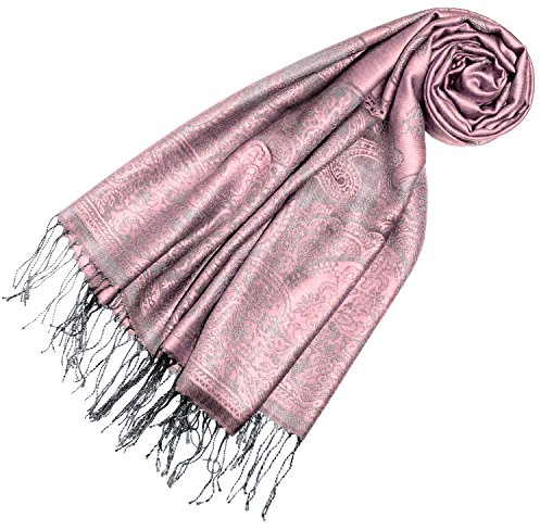 Lorenzo Cana Designer Pashmina hochwertiger Damen Markenschal jacquard gewebtes Paisley Muster 70 cm x 180 cm Modal rosa silber Schaltuch mit Fransen Frauenschal Tuch 93309