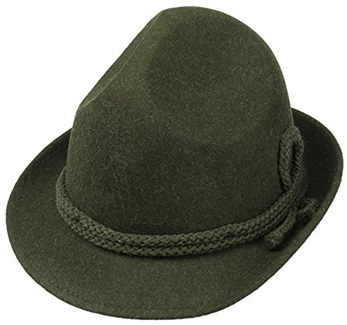 Lipodo Dreispitz Wollfilzhut Alpenhut Herren - Trachtenhut Made in Italy - Tirolerhut Handmade - Oktoberfesthut Wasserabweisend - Bayernhut Sommer/Winter grün 56 cm