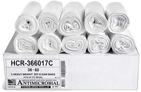 Aluf Plastics HCR-366017C High Density Star Sealed Coreless Roll Bags, 55 gal, Polyethylene, 36 x 60, Clear (Pack of 200)