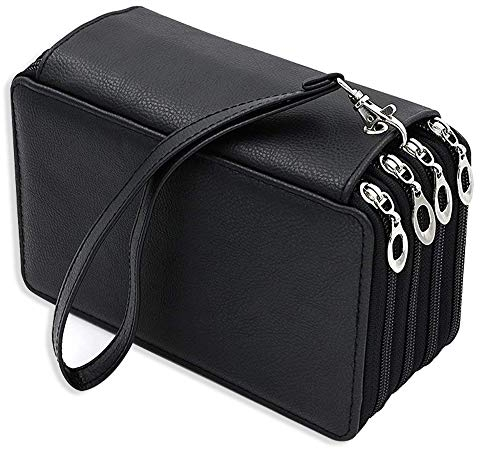 YFZYT 4 Schichten Buntstifte Federmäppchen, PU Bleistiftbeutel Große Kapazität Mehrlagige Federmäppchen Mehrzweck Etui Bleistift-Beutel Federmappe Tasche - 72 Slots, Schwarz#2