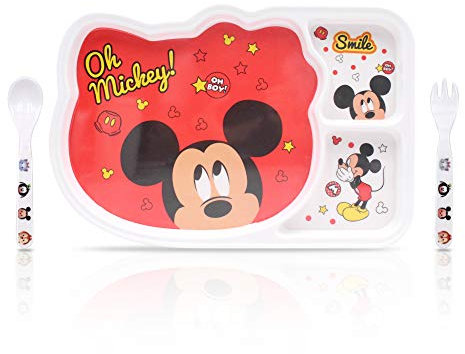 Finex Set mit 3 Mahlzeiten, Essensschalen, für Kleinkinder, Vorschulkinder – Set mit Teller, Löffel, Gabel, Lebensmittelqualität Einheitsgröße Red (Mickey Mouse)