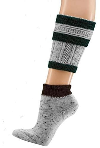 TippTexx 24 Herren Trachtenstrümpfe Loferl 2tlg Wadenwärmer + Socken (Grau/Grün, 43/46)