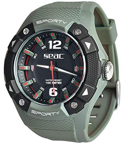 SEAC Sporty, Orologio Lifestyle all'Acqua 100 mt, Resistente Cinturino in Gomma Unisex Adulto, Verde, Standard