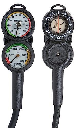 SEAC Console 3 PSI+FT, Manometro, Profondimetro e Bussola per Subacquea, Scala 0-5000 psi e 0-200 ft.