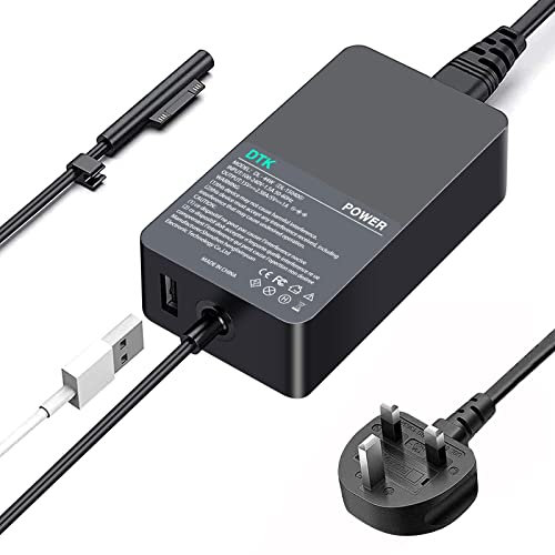 DTK 15V 2.58A 44W Laptop Charger for Microsoft Surface Pro 3 Pro 4 1625 1631 1724 Surface Laptop Adapter with USB Port Output 5V 1A