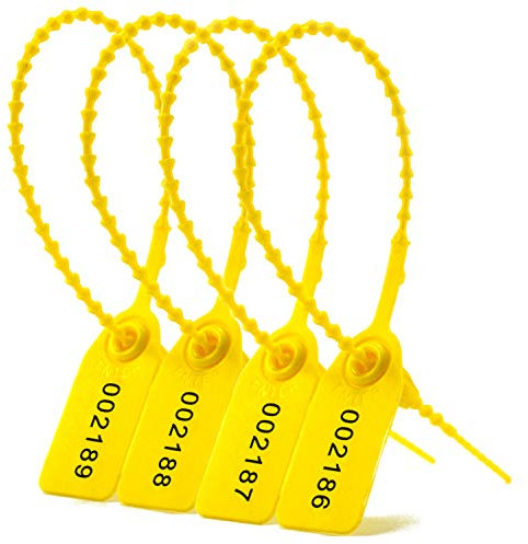 Leadseals(R) 1000 Kunststoff-Tamper-Dichtungen, Kabelbinder für Feuerlöscher, Ziehzähne, nummeriert, Einweg-Selbstschließende Krawatte, 250 mm Länge (gelb)
