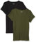 Amazon Essentials Women's Slim-Fit Cap-Sleeve Scoop Neck T-Shirt, Pack of 2, Dark Olive/Black, L