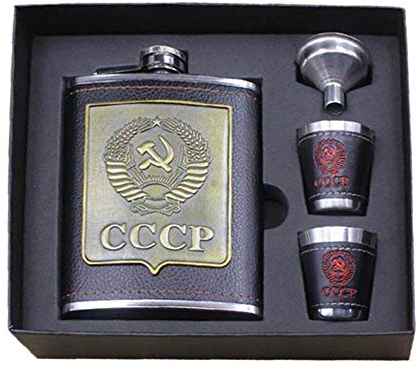 starnearby Edelstahl-Flachmann Outdoor-Flachmann Russische Premium-Flachmann PU-Leder Patch cccp