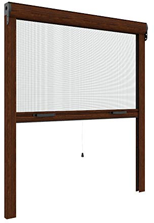 Zanzanet Zanzariera Verticale per finestre su Misura 42 mm cassonetto Sottile Personalizzabile a Rullo con Molla Telaio con Profilo Robusto e Resistente in Alluminio Made in Italy Noce Scuro