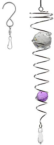 UOUDIO Gazing Ball Spiral Tail Wind Spinner StabilizeGr，Indoor Outdoor Decoration Stainless Steel Crystal Glass Ball with Hanging Swivel Hook 13 inch (Purple)