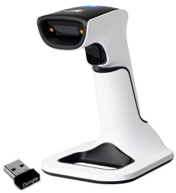 ScanAvenger Tragbarer kabelloser Bluetooth-Barcode-Scanner Handscanner kabellos wiederaufladbar 1D-Scan-Pistole für Inventarverwaltung, kabellos Handgerät (1D- und 2D-Barcodescanner mit Smart Stand)