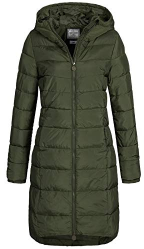 Eight 2 Nine Damen Steppmantel LETN-039 Lange Stepp-Jacke mit Kapuze forest night S