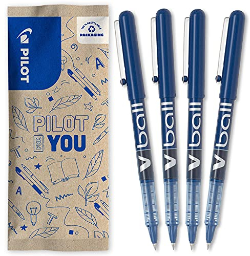 PILOT - 4er-Set Vball 05 - Tintenroller mit Flüssigtinte und konischer Spitze für ein flüssiges, präzises Schriftbild - Schnell trocknend, nicht tropfend - Blau - Feine Spitze 0,5mm