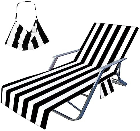 FANSU Schonbezug für Gartenliege, Frottee Handtuch für Sonnenliege Mikrofaser Schnelltrocknend Strandhandtuch mit 2 Taschen, Strandtuchfür Schwimmbäder, Strände, Gartenhotels(75x210cm)