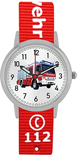 Pacific Time Kinder Armbanduhr Feuerwehr Jungen Wechselarmband rot Analog Quarz 87422