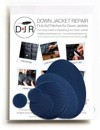 DAUNENJACKEN-REPARATUR-PATCH-SET - Einfach zu verwenden, vorgeschnitten, selbstklebend, wasserdicht, reißfestes zur Reparatur von Kleidung, Schlafsäcken, Zelten und Outdoor-Ausrüstung (Dunkelblau)