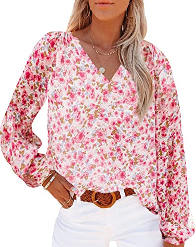 Blouse Femme Col V Manche Longue Chemisier Fleuri Femme Chic Et Élégant Chemise Oversize Femme Blouse Bouffante Tunique Fleurie Fluide Femme Grande Taille Chemisier Mousseline Manches Longues Femmes