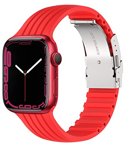 Cinturino in Silicone per Cinturino Apple Watch 42mm 44mm 45mm 49mm, Cinturini Sportivo con Fibbia in Acciaio Inossidabile per iWatch Series 8 7 6 5 4 3 2 1 SE Ultra, Rosso