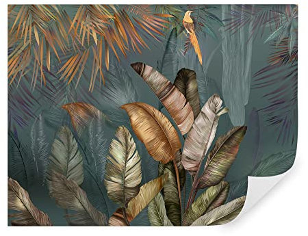 Tapeko Papier Peint Panoramique 260x180 cm 3D Effet style Jungle Tropical Feuilles Plantes Papier Peint intissé Chambre Salon Décoration Murale u50468